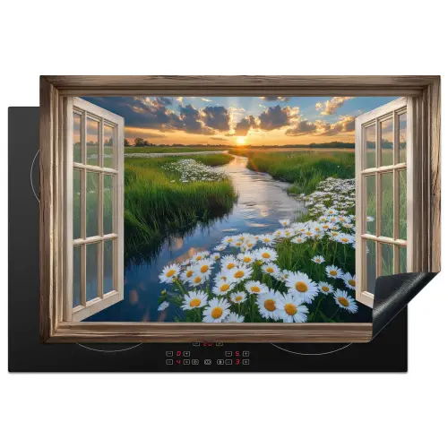 Doorkijk - Landschap - Raam - Water - Zonsondergang Inductie beschermer vinyl 3mm klein -3d