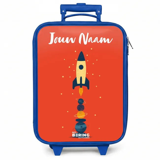 Kinderkoffer blauw met naam - Raket - Sterren - Planeten