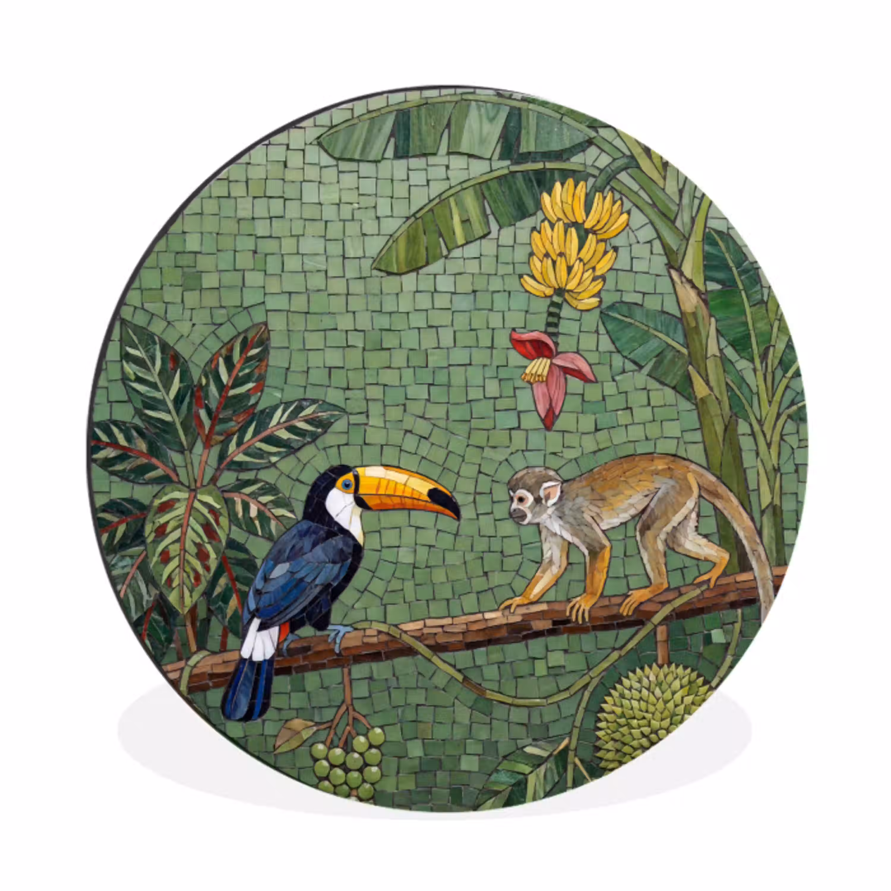 Vogel - Dier - Jungle - Mozaïek - Natuur Wandcirkel aluminium klein -3d