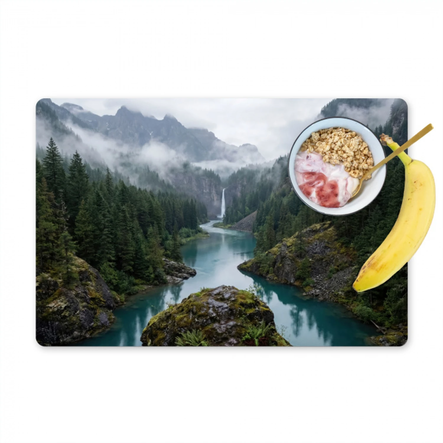 Waterval - Bomen - Bergen Placemat vinyl groot -zzzproduct_Kitchenyeah-website