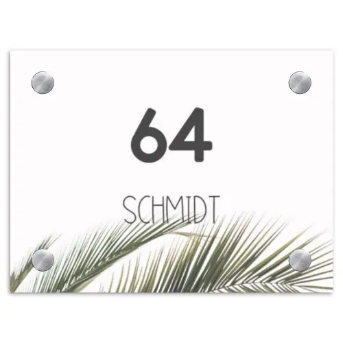 Wit met palmblad - Modern Naambord Rechthoek middel -3d