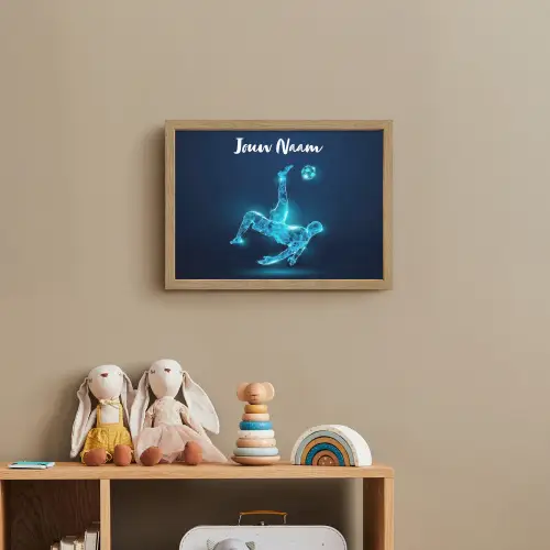 Voetballer - Blauw - Neon Light Box met batterij (Wandlamp kind) middel -sfeer2_kind