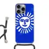Zon - Gezicht - Penseelstructuur - Blauw Hoesje iPhone 16 Pro Max met koord klein -3d