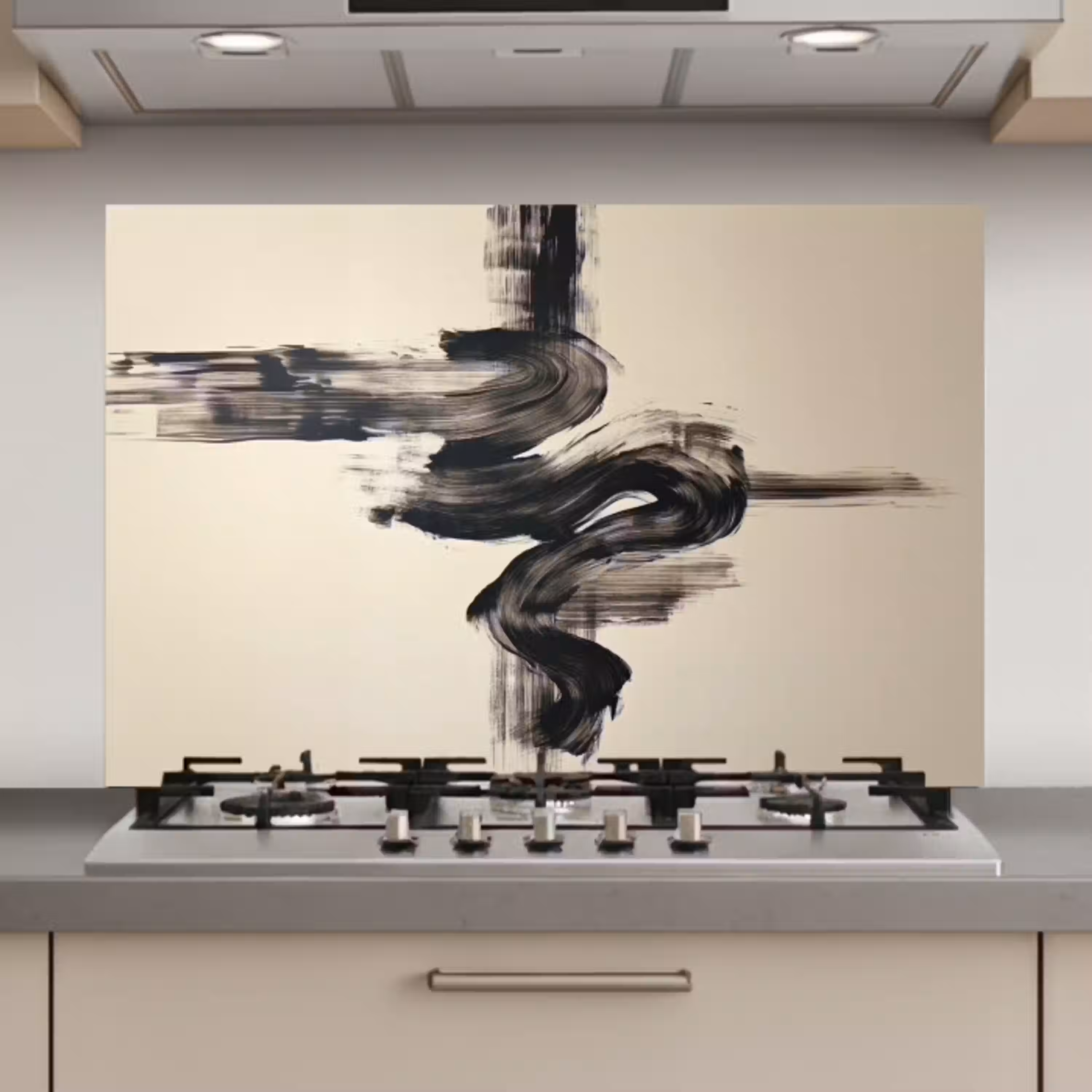 Golven - Penseelstreken - Beige - Minimalistisch keuken achterwand spatscherm klein -3d_website