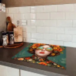 Portret - Vrouw - Kleurrijk - Expressief Inductie beschermer vinyl 3mm middel -sfeer3