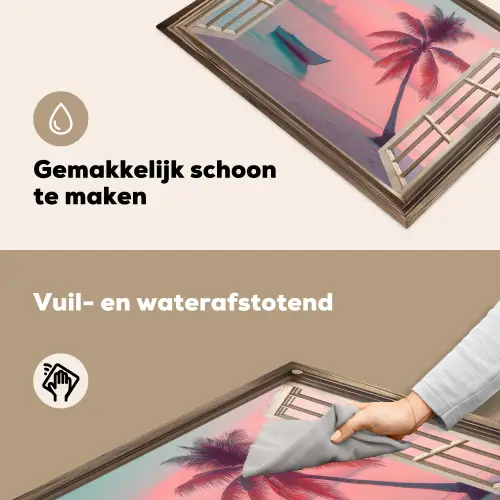 Doorkijk - Strand - Palmboom - Tropisch Inductie beschemer met haakjes klein -ky-schoon-nl