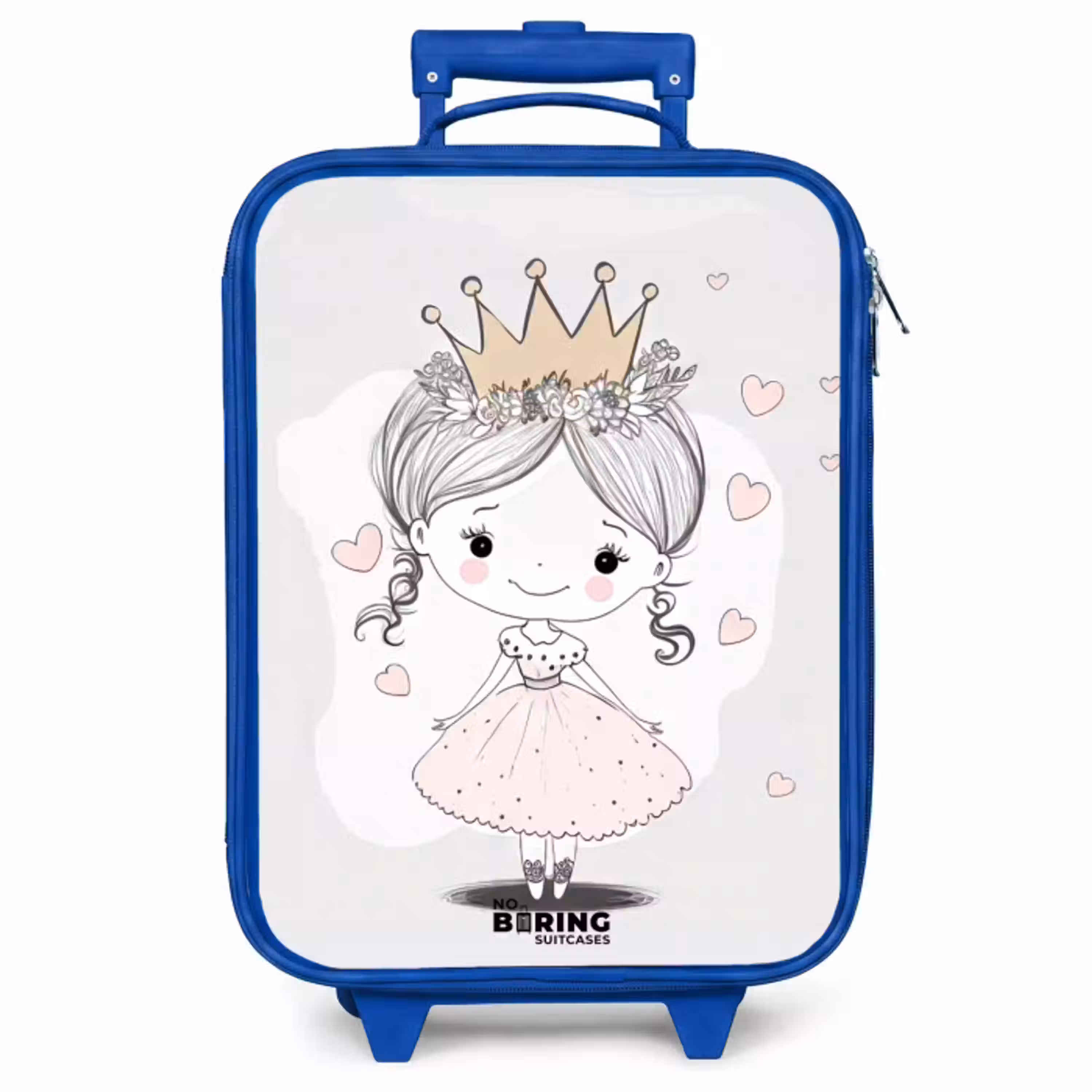 Prinses met kroon en roze hartjes Kinderkoffer - Blauw klein -zzz_website3d