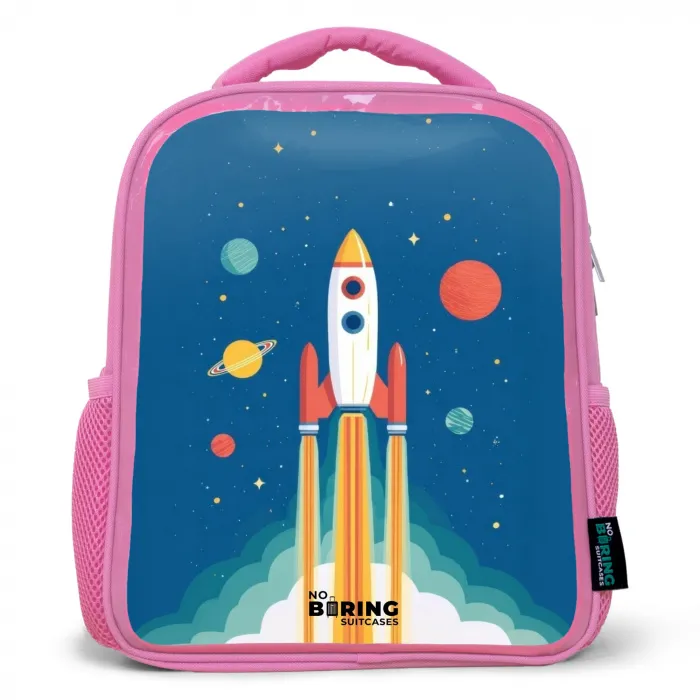 Raket - Planeet - Sterren - Veelkleurig Kinderrugzak - Roze middel -3d