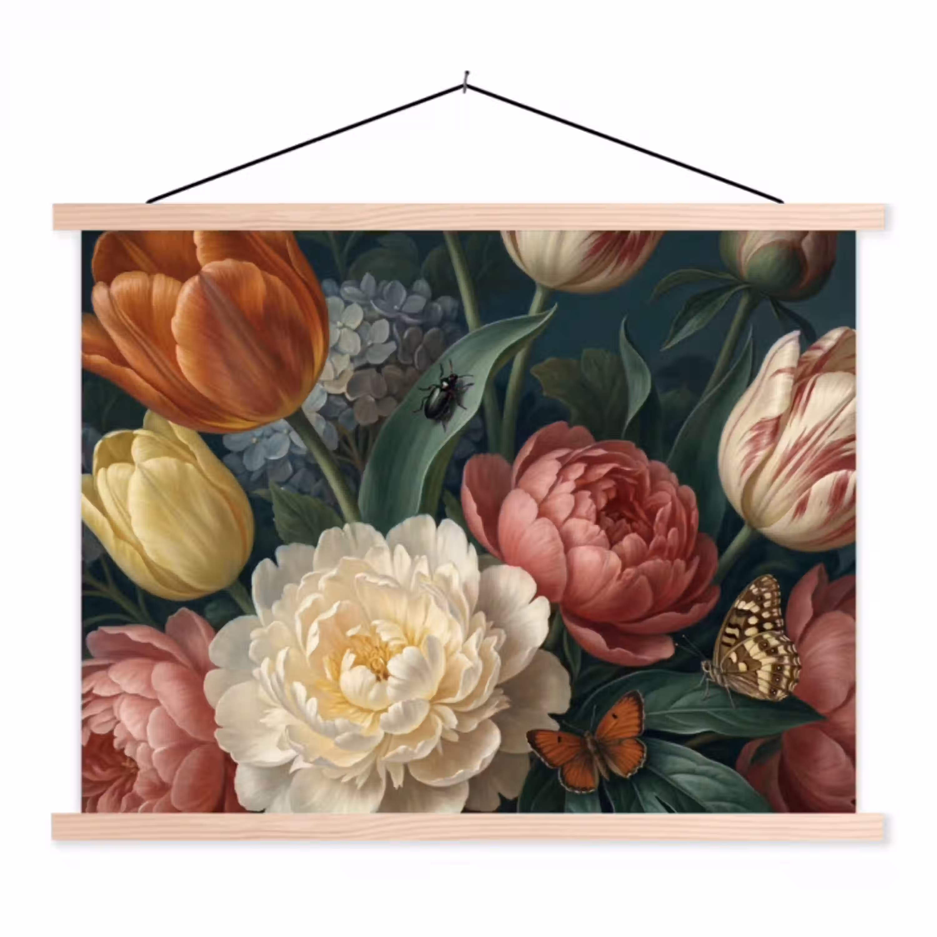Bloemen - Boeket - Natuur - Klassiek - Donker textielposter latten blank klein -3d