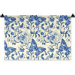 Vlinders - Bloemen - Blauw - Botanisch Wandkleed katoen klein 269 -zz3d