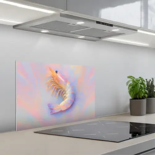 Garnaal - Subtiele structuur - Blauw - Roze keuken achterwand spatscherm klein -3d_schuin