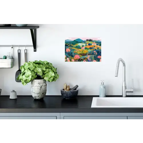 Heuvellandschap - Fantasierijk - Kleurcontrasten Muursticker klein -keuken
