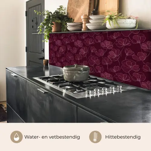 Bloemen - Patroon - Bordeauxrood keuken achterwand 2 middel 871 -usp_NL