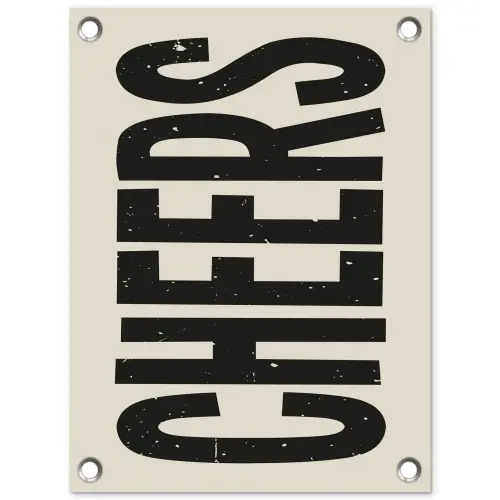 Cheers - Japandi - Zwart - Letters tuinposter los doek klein -3d