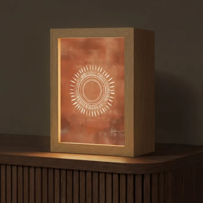 Abstract - Lijnen - Zonnestralen - Roodbruin Light Box met kabel (Tafellamp) klein -z3d_website
