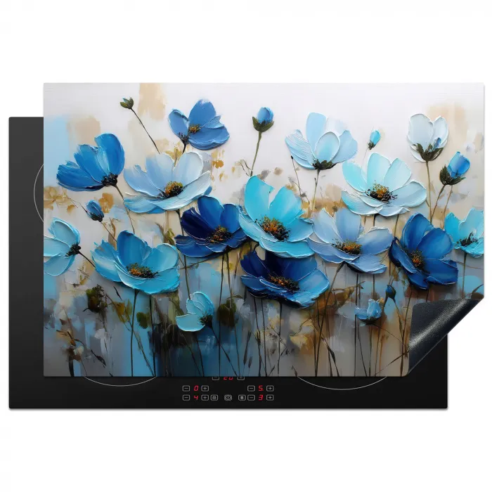 Bloemen - Schilderij - Blauw Inductie beschermer vinyl 3mm klein -3d