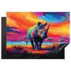 Neushoorn - Zonsondergang - Savanna - Kleurrijk Inductie beschermer vinyl 3mm klein -3d