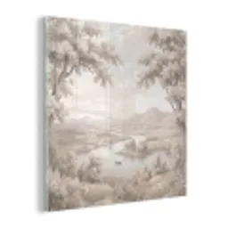 Rivierlandschap - Bergen - Natuur - Vintage - Beige plexiglas 5mm klein -z3d