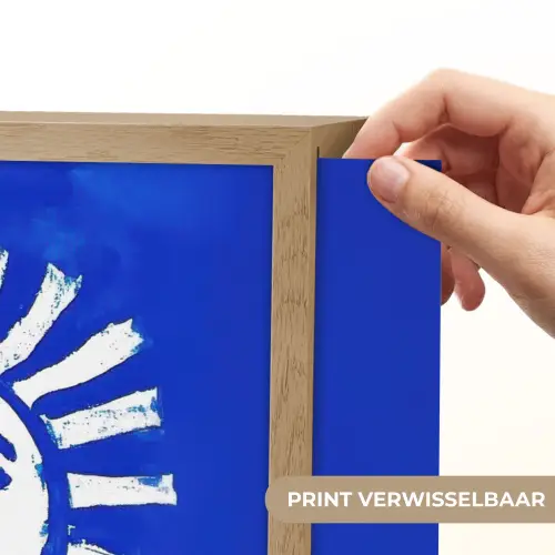 Zon - Gezicht - Penseelstructuur - Blauw Light Box met batterij (Wandlamp) middel -USP_websiteprintNL
