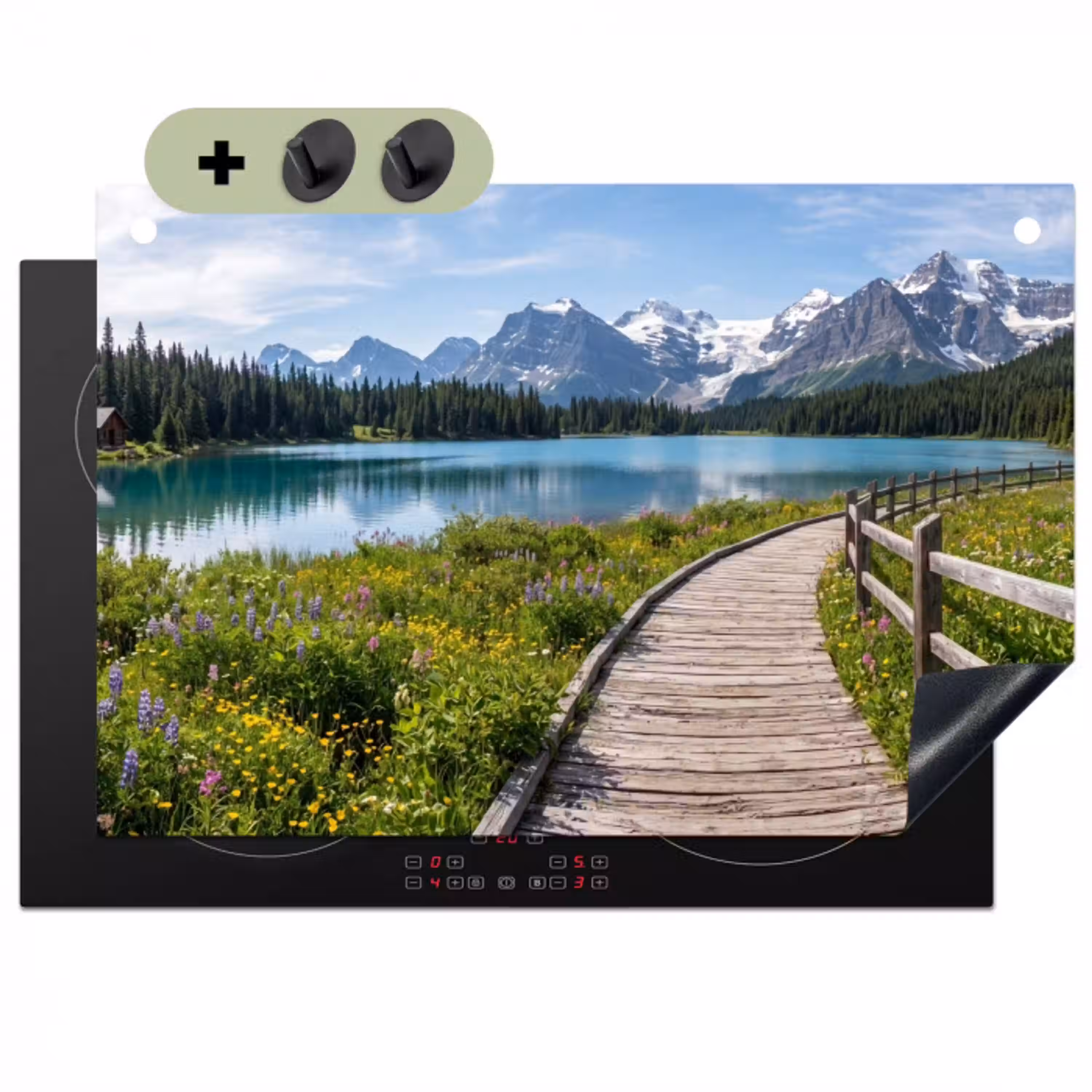 Bergen - Meer - Landschap - Blauw Inductie beschemer met haakjes klein -3d