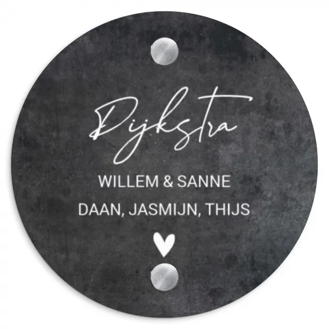 Donker steen - Sierlijk Naambord Rond klein -3d