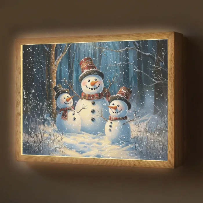 Sneeuwpop - Sneeuw - Winter - Bos Light Box met batterij (Wandlamp) middel -z3d_website