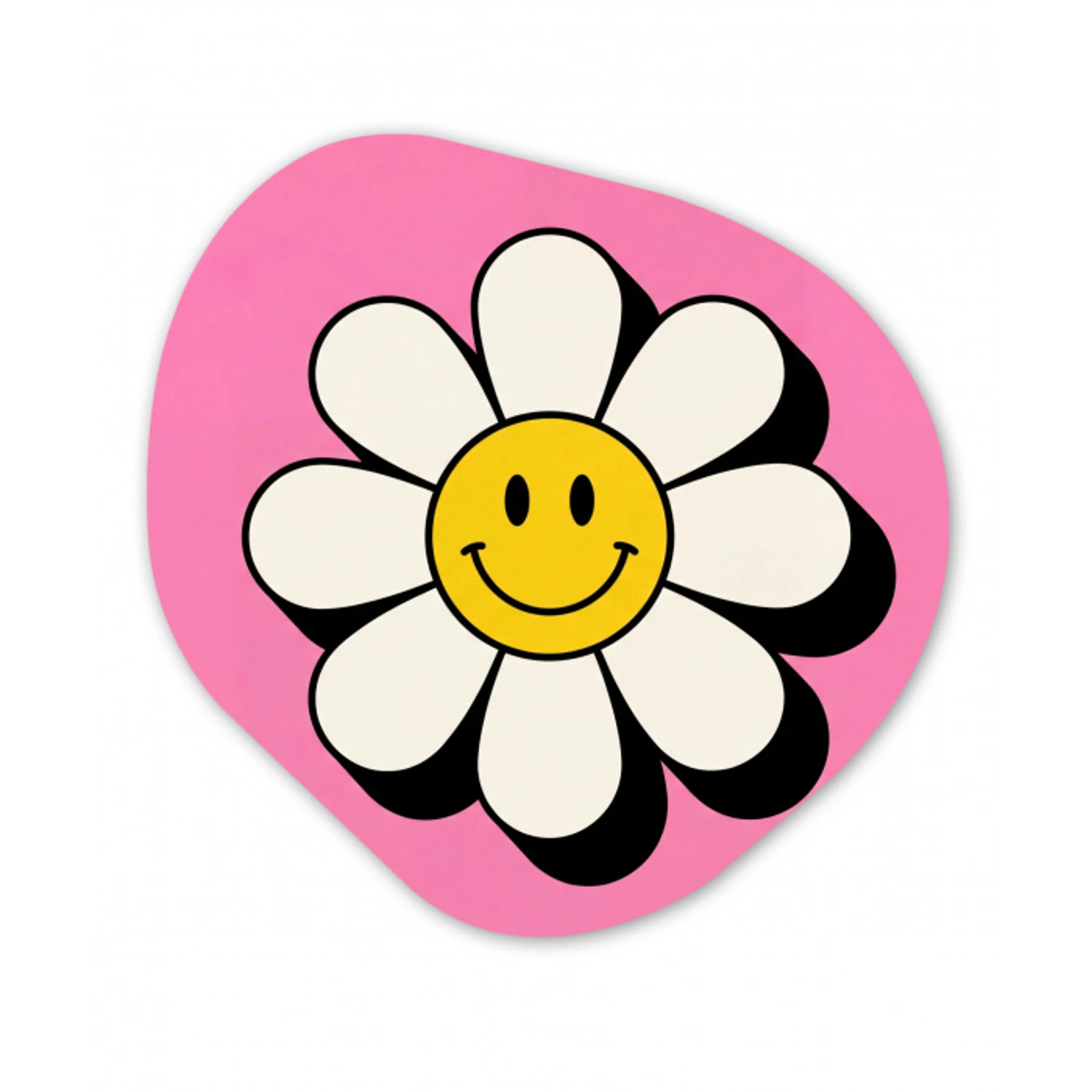 Smiley - Bloem - Roze Wandcirkel Organisch Aluminium middel -3d