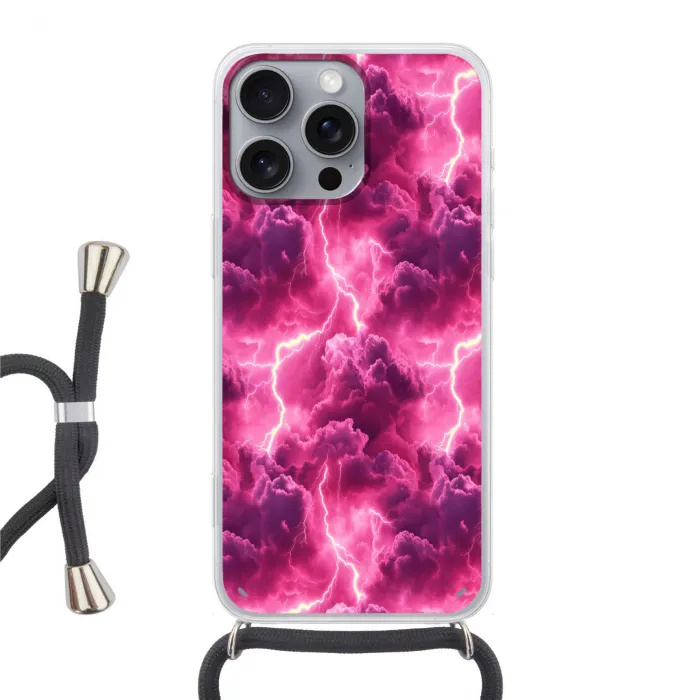 Roze - Onweer - Wolken Hoesje iPhone 16 Pro Max met koord klein 804 -3d