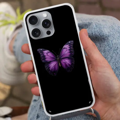 Vlinder - Paars - Levendig Hoesje iPhone 16 Pro Max met koord klein -sfeer3