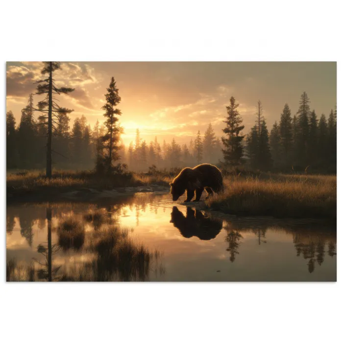 Beer - water - Bos - Ochtendlicht poster papier klein -3d