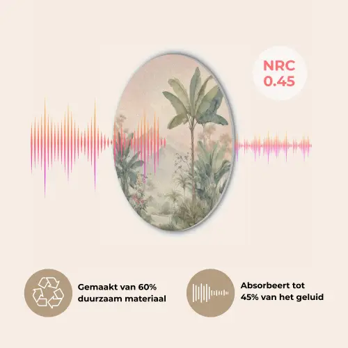 Tropisch landschap - palmbomen - Bloemen - Roze lucht Akoestische PET Vilt - Rond klein -USP_NL