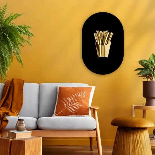 Friet - Goud - Chrome - Eten Wandcirkel Ovaal Forex klein -sfeer4