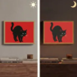 Kat - Zwart - Staart Light Box met batterij (Wandlamp) middel -sfeer3