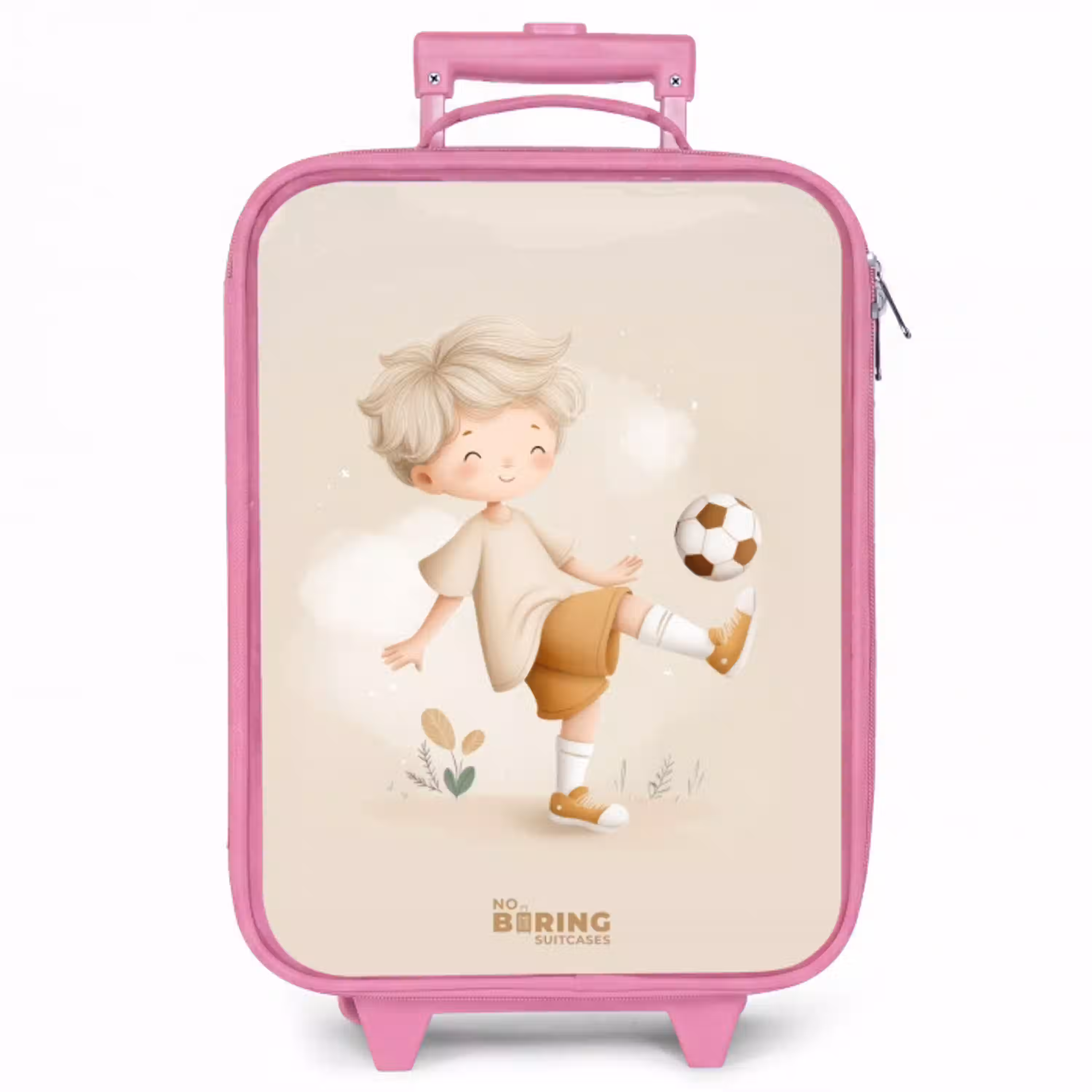 Jongen met een voetbal in beige kleuren Kinderkoffer - Roze klein -zzz_website3d