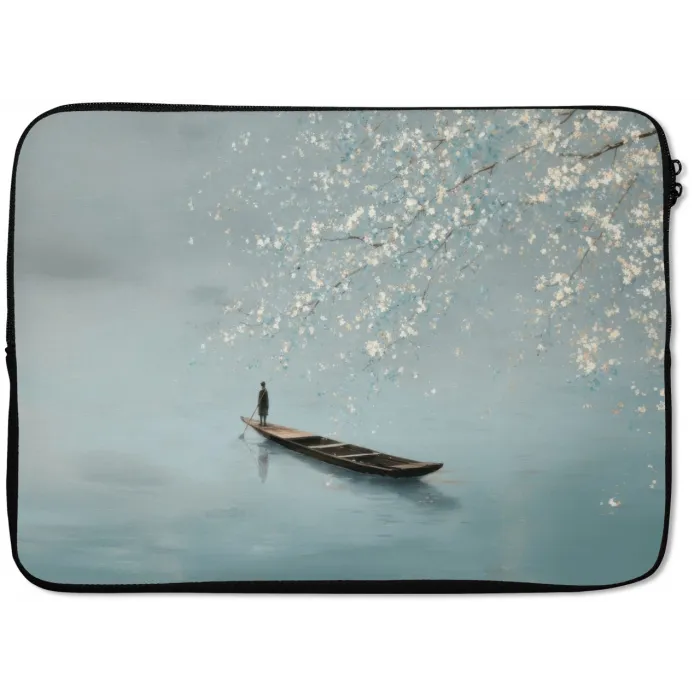 Bloesems - Minimalistisch - Wateroppervlak - Boot laptophoes neopreen klein -zkaufland3dotto