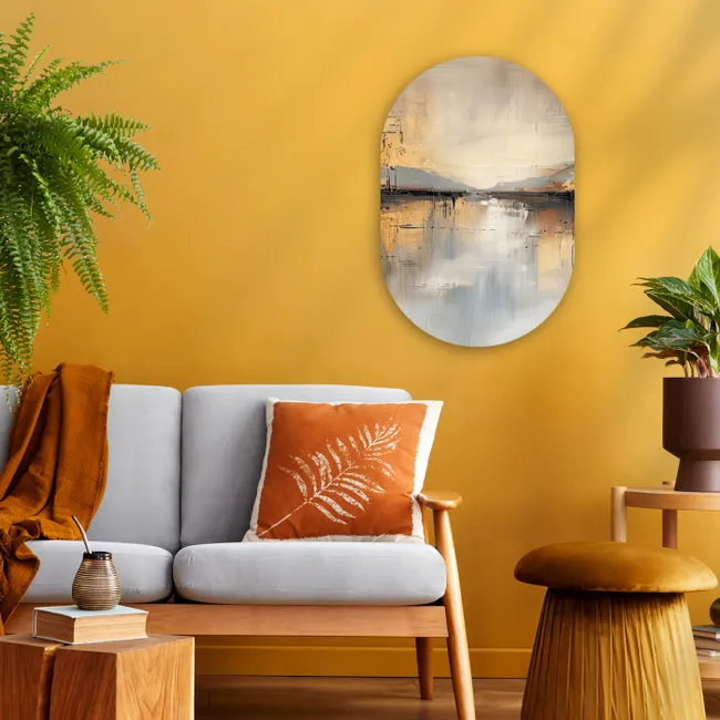 Abstract - Modern - Beige - Aesthetic - Goud Wandcirkel Ovaal Forex klein -sfeer4