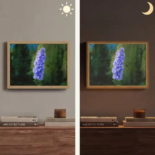 Bloemen - Blauw - Dennenboom Light Box met batterij (Wandlamp) middel -sfeer3