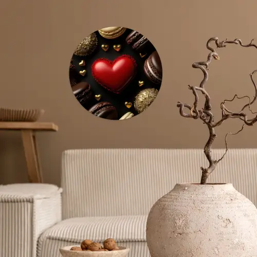 Macarons - Rood - Hart Wandcirkel behangsticker klein -sfeer1