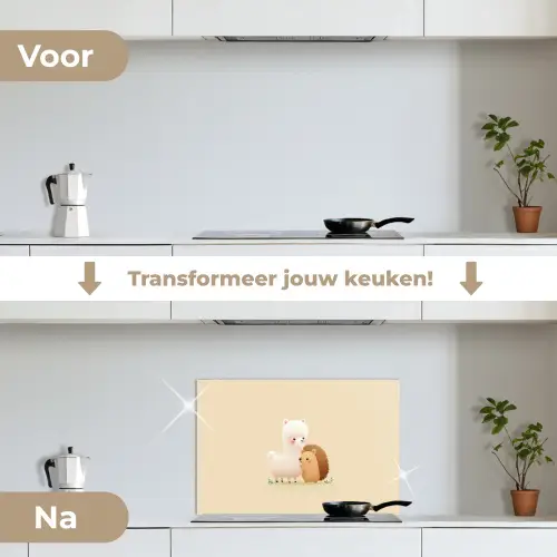 Alpaca - Egel - Bruin - Knuffelen keuken achterwand spatscherm klein -voor_na_NL