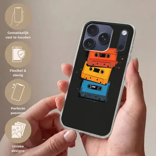 Cassettes - Kleurrijk - Verfspatten Telefoonhoesje iPhone 17 Pro klein -sfeer3_NL