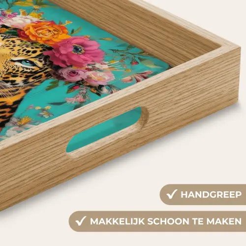 Luipaard - Bloemen - Kroon Dienblad Rechthoek middel -USP_HandgreepNL