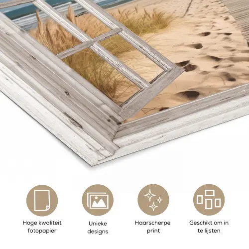 Raam - Zee - Kust - Natuur - Doorkijk - Strand - Waddenzee poster papier klein -closeup_NL