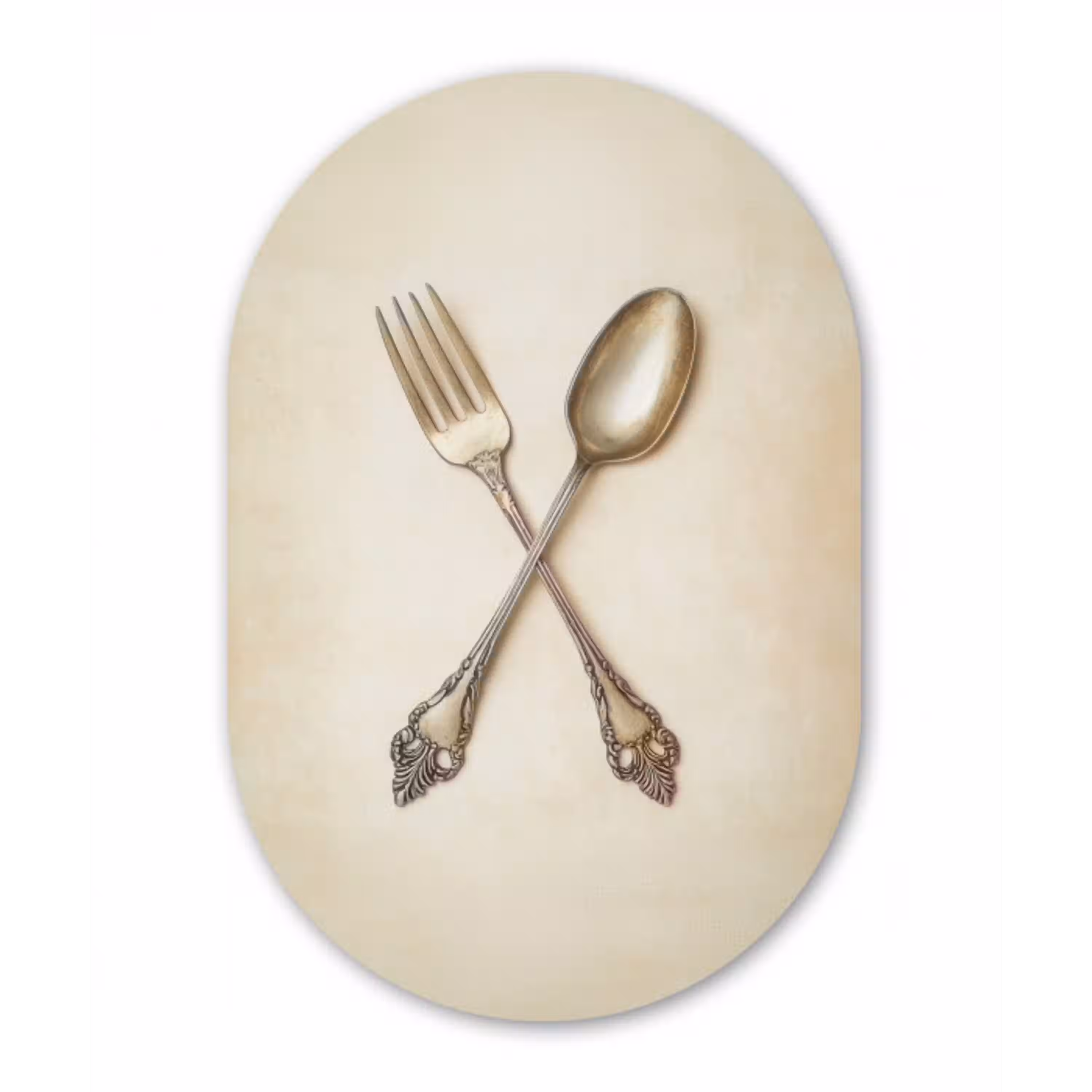 Beige - Vintage - Bestek Wandcirkel Ovaal Aluminium middel -3d
