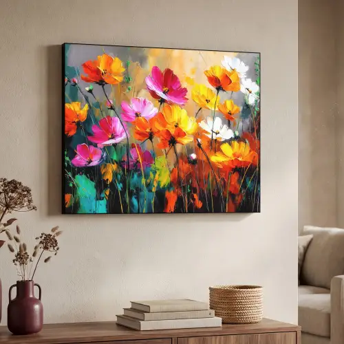 Felgekleurd - Bloemblaadjes - Abstract Textielframe - compleet frame klein -sfeer3