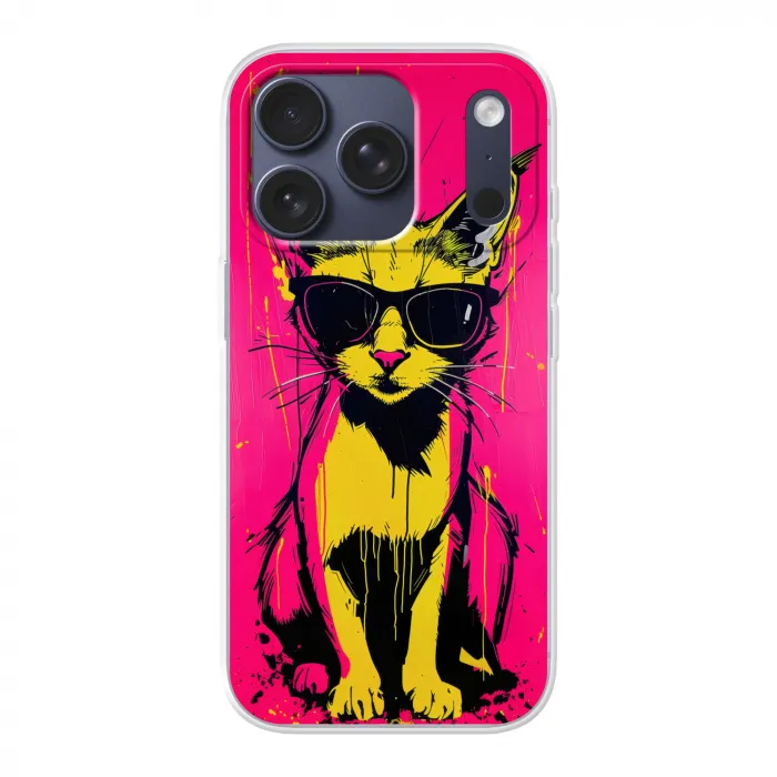 Kat - Art - Zonnebril - Roze Telefoonhoesje iPhone 17 Pro klein -3d