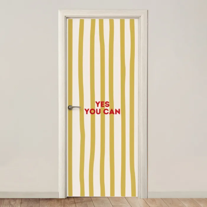 Strepen - Abstract - Yes you can - Rood deurposter klein -3d_beige