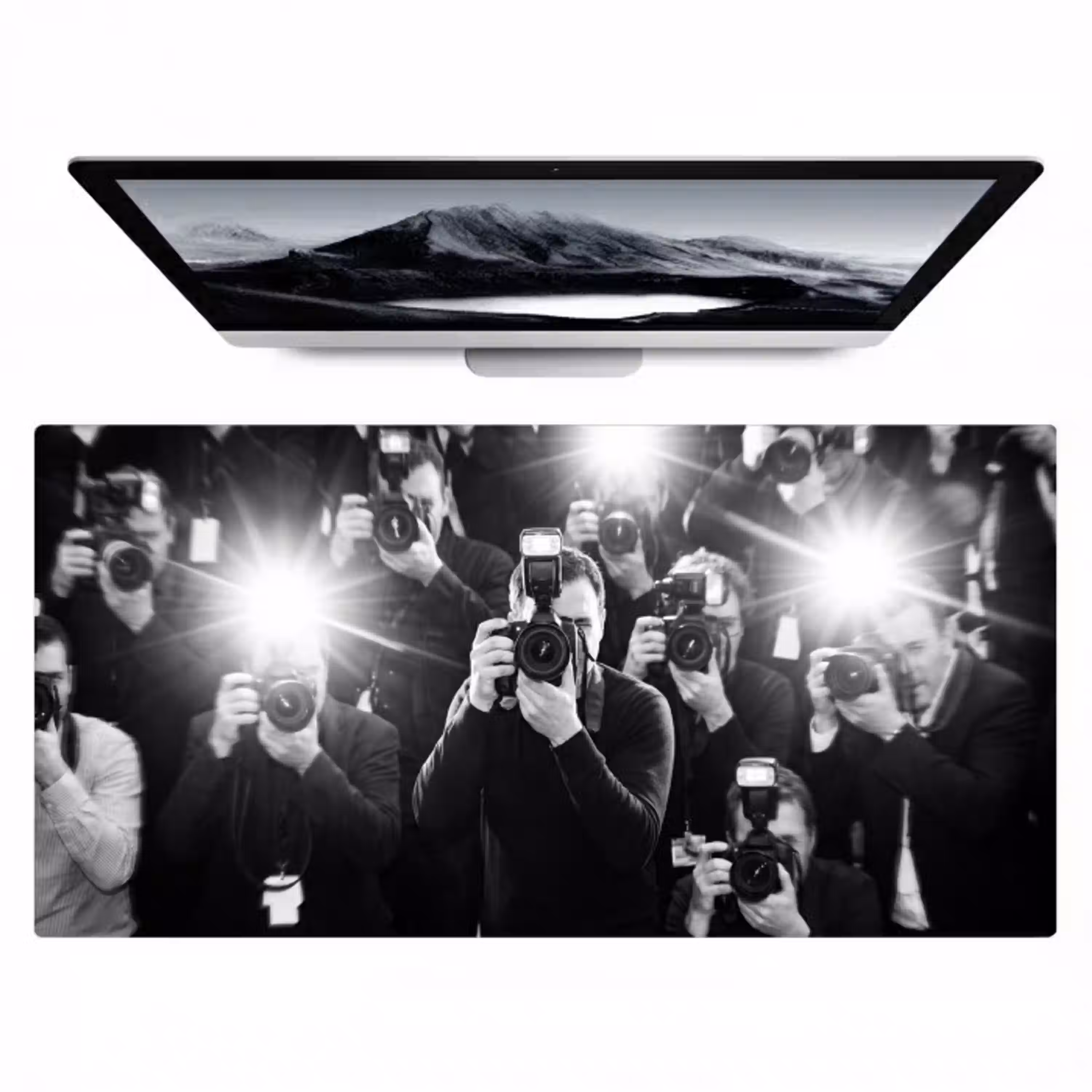 Mensen - Camera - Flitslicht - Zwart-wit - Media Muismat XXL klein -zzz3d