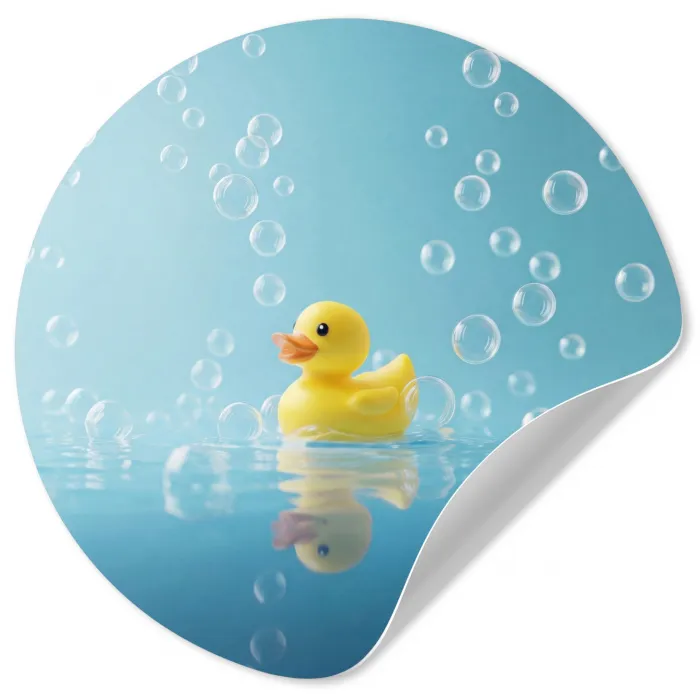 Bubbels - Badeend - Geel Wandcirkel behangsticker klein -3d