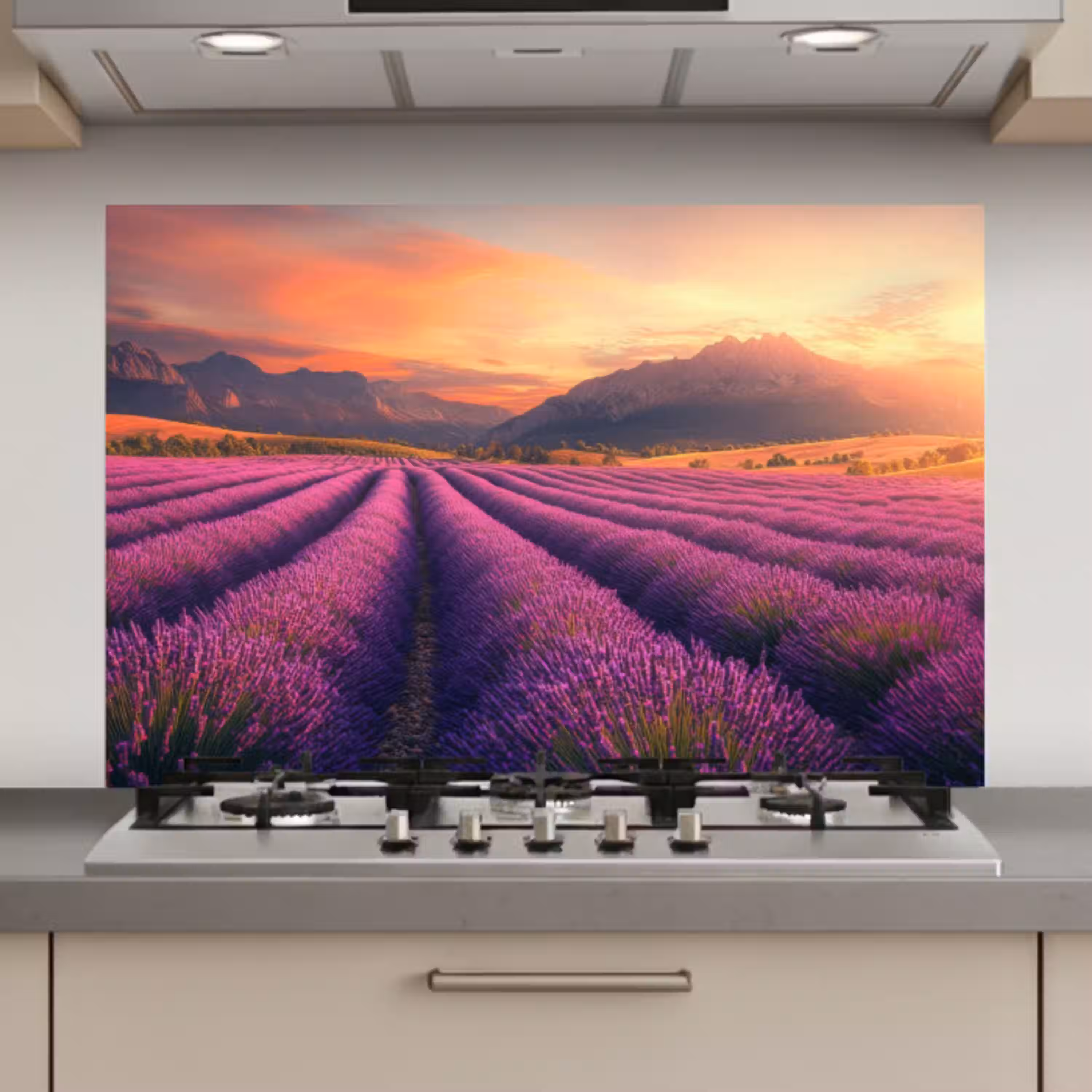 Lavendelveld - Zonsondergang - Paars keuken achterwand spatscherm klein -3d_website