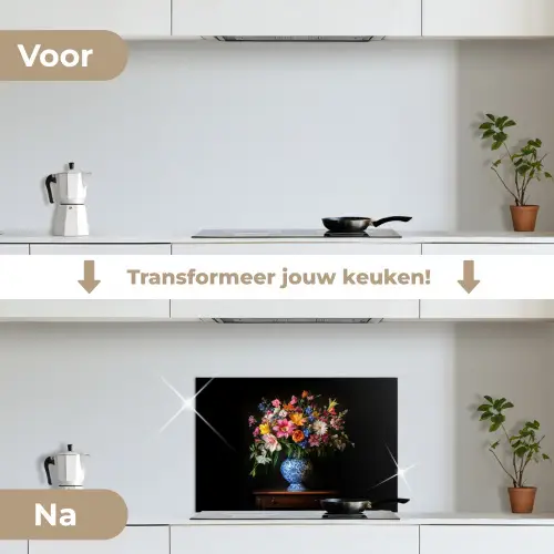 Kleur - Vaas - Bloemen - Boeket keuken achterwand spatscherm klein -voor_na_NL